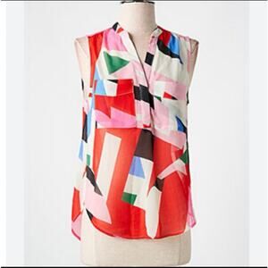 Lili Sidonio Molly Bracken Blouse Tank Deco Art To Wear Lg Color block Geometric